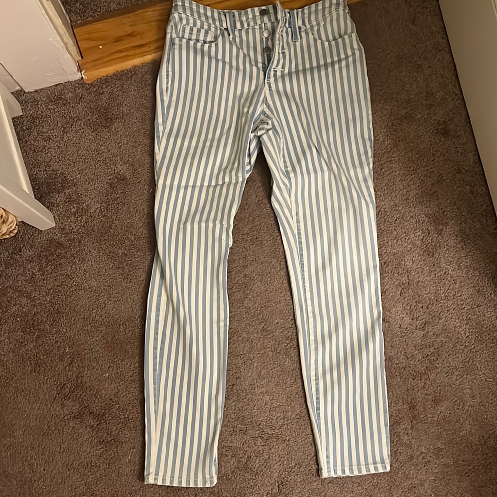 Blue and White Striped Jeans